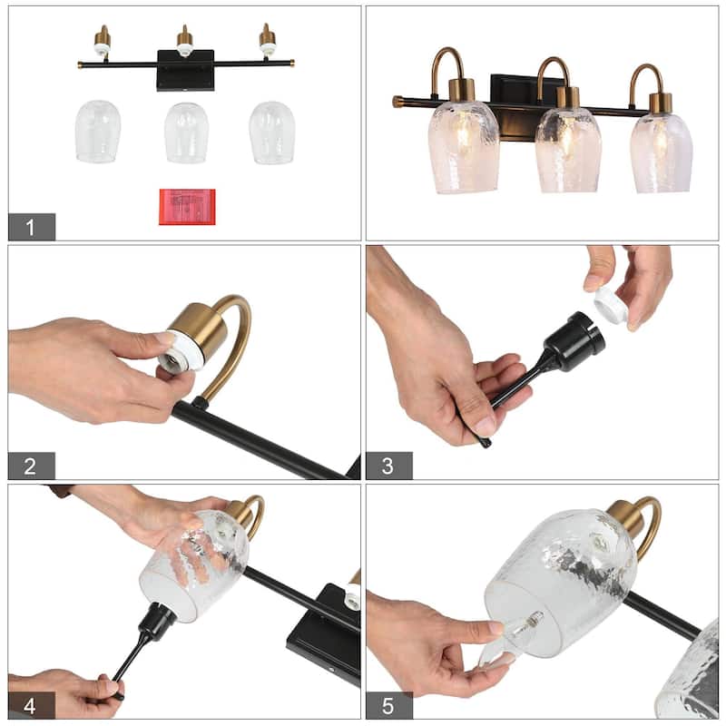 Modern 1/2/3/4-Light Bathroom Vanity Light Black Gold Wine Glass Wall Sconces