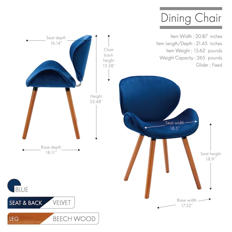 Porthos Home Vigo Dining Chair, Velvet Seat & Back, Beechwood Legs