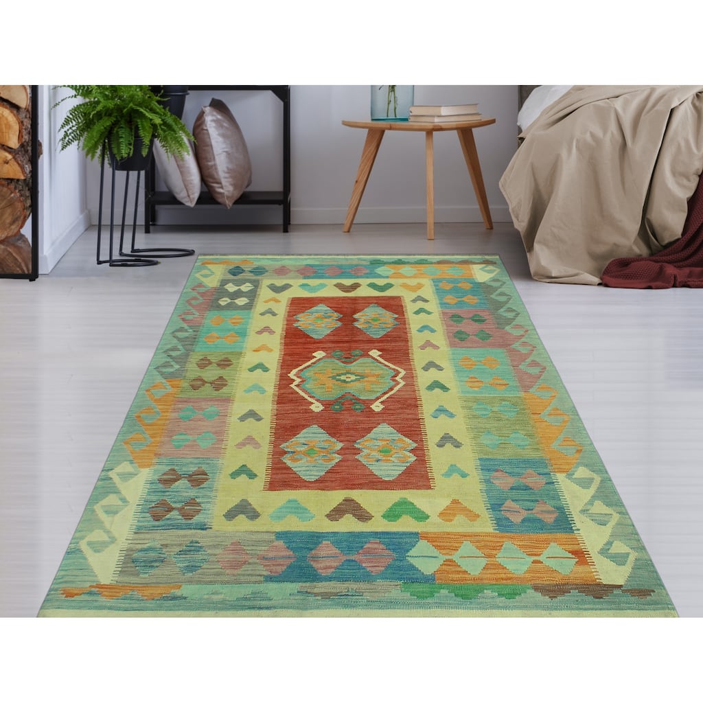Sangat Flatweave Elisha Red/Gold Rug - 4'10" x 6'6"