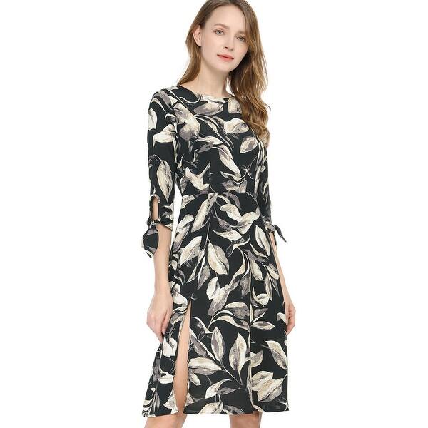 Shop Women S Summer Floral Tie Sleeves Side Slit Chiffon Knee