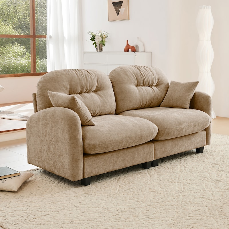 Minimalist Sectional Sofa Couch with Tufted Backrest, 2-Seater Sofa Couch Fabric Loveseat with Armrests - Camel