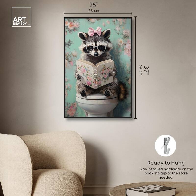 Petite Floral Toilet Raccoon Canvas by Art Remedy