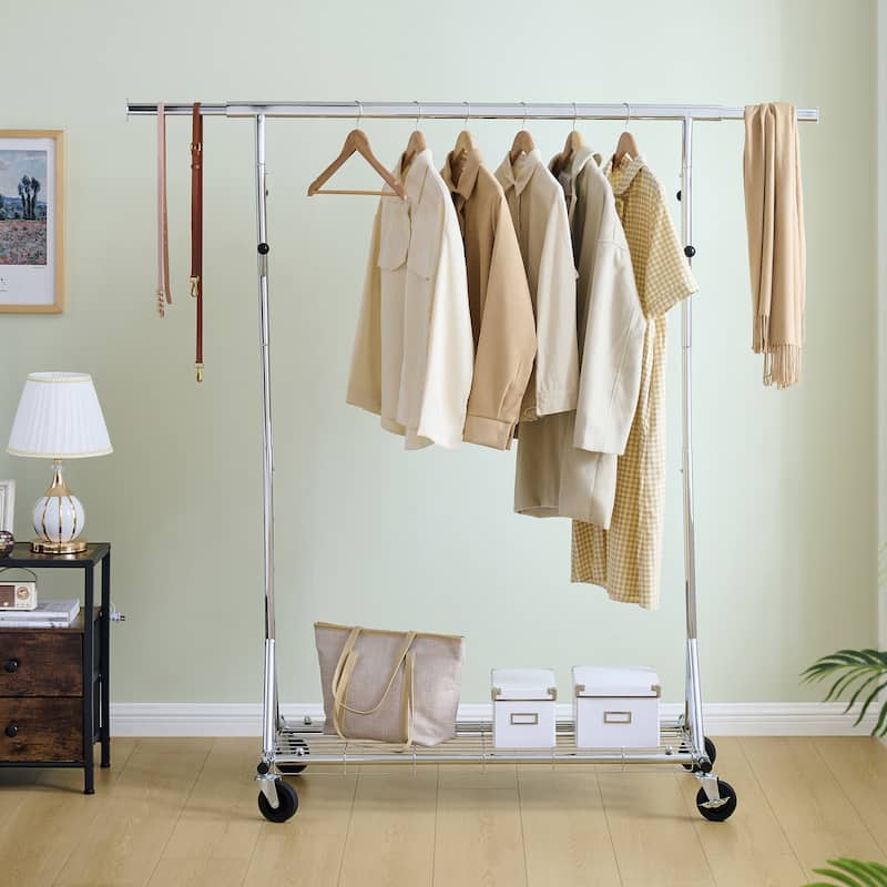 Heavy Duty Clothes Rack, 600/800 lbs Clothing Racks with Wheels, Rolling Garment Rack Collapsible
