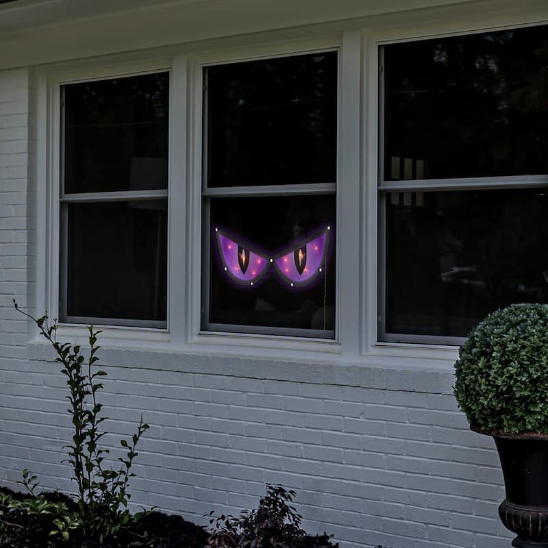 Lighted Eyes Halloween Window Silhouette Decoration - 20" - Purple - Clear Lights