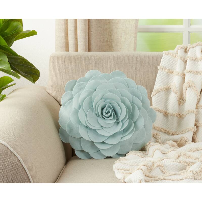 Elegant Textured Colorful Decorative Flower Throw Pillow - 16"x16 - Aqua