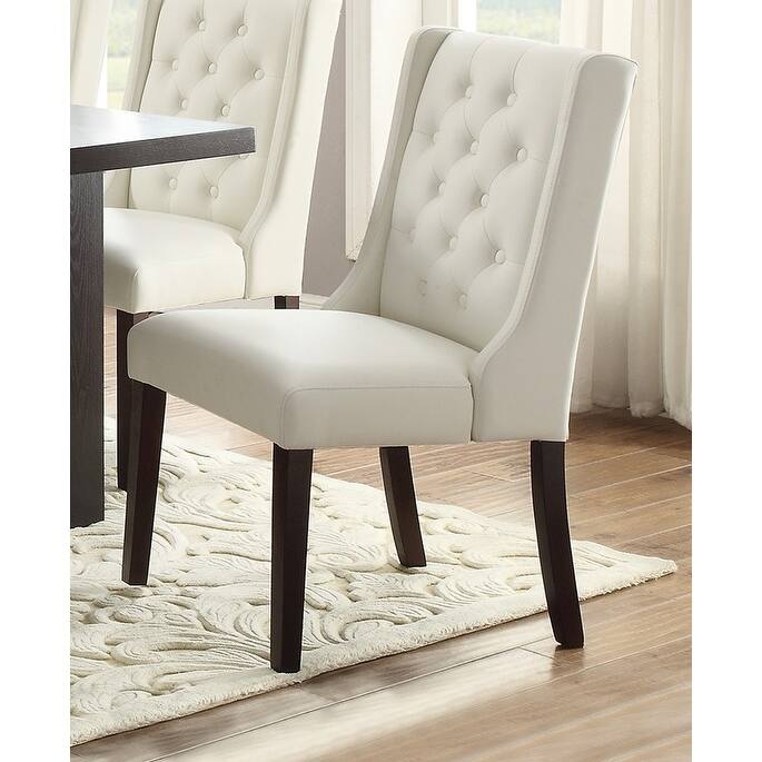 Modern Set of 2 Dining Chairs with Leather Tufted Backrest, Foam-Padded Seat, Solid Wood Legs for Dining Room Living Room