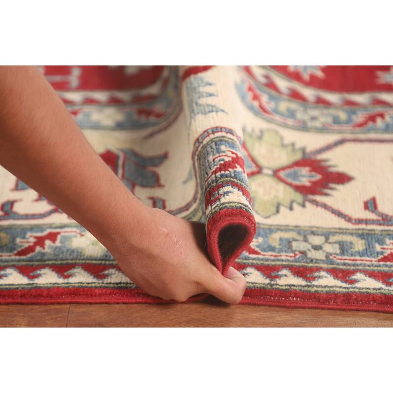 Geometric Red Kazak Rug Hand-Knotted Living Room Wool Carpet - 8'4"x 11'8"