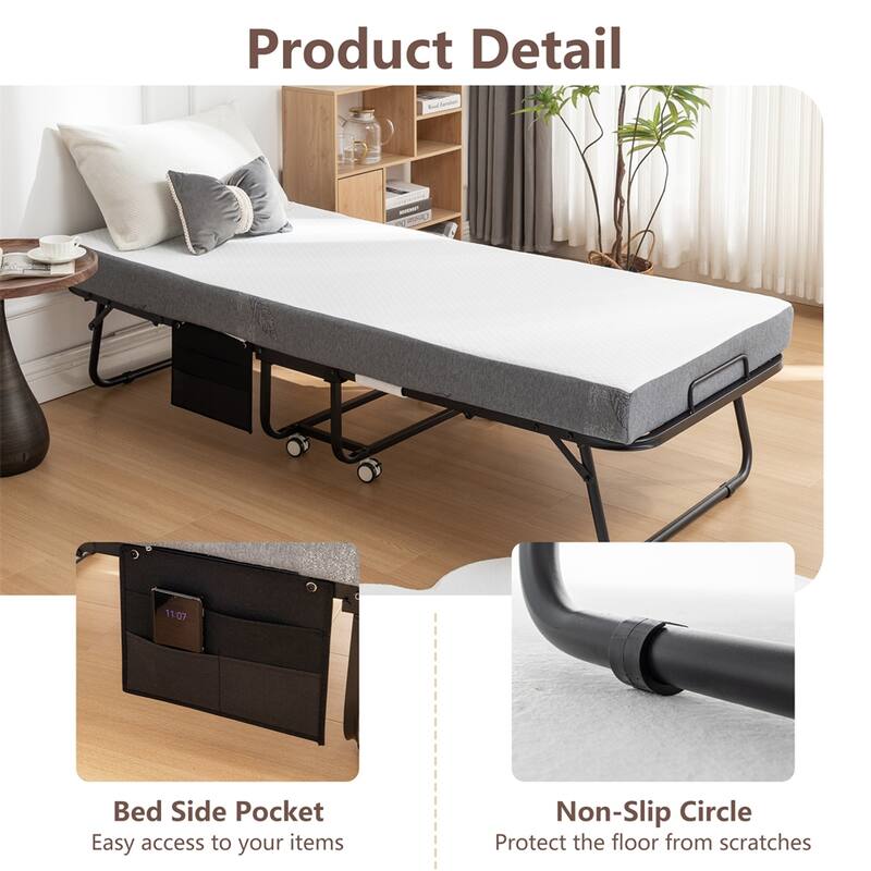 Folding Bed Cot with Mattress for Adults, Foldable Metal Frame Bed