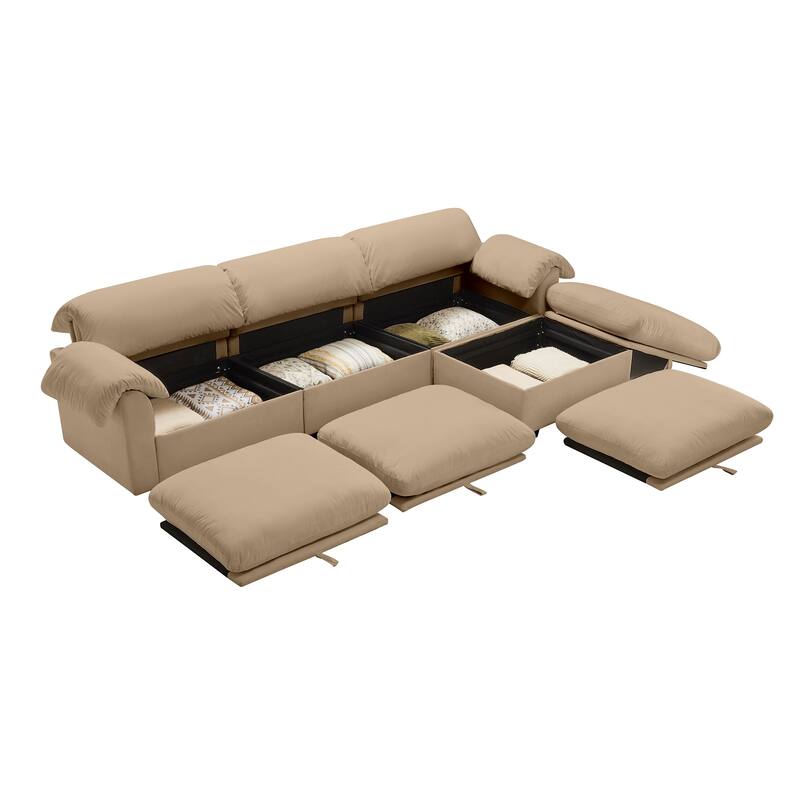 Velvet Fabric Modular Cloud Couch with Storage Seat,Free Combination