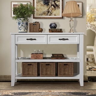 42 Inch Console Sofa Table with 2 Storage Drawer 2 Tiers Entryway Table Mid Century Style Wood Hallway Table Kitchen Counter Bed Bath Beyond
