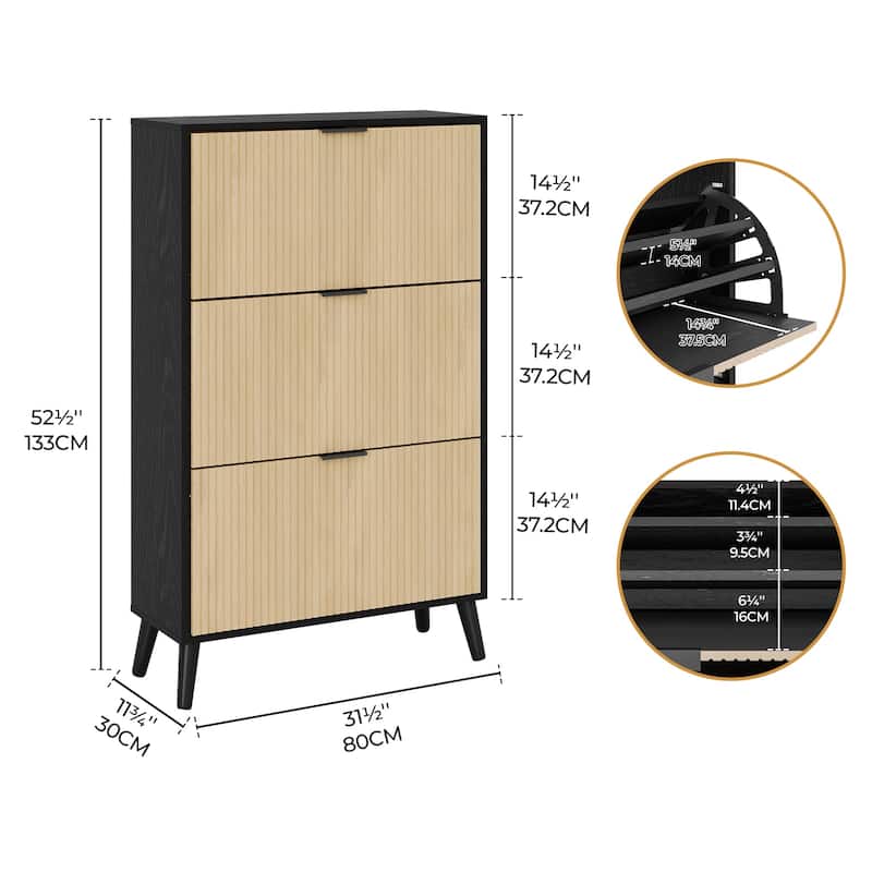 24 Pair Flip Drawer Shoe Storage Cabinet with Adjustable Shelves - 52.5'' H X 31.5'' W X 11.75'' D