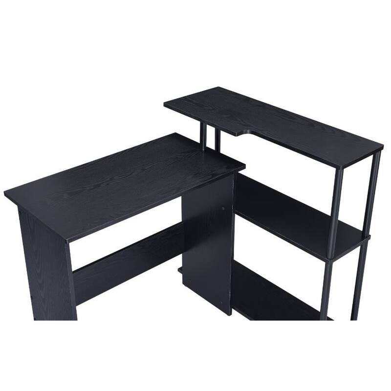 Rectangular Writing Desk with Side Shelf, Black