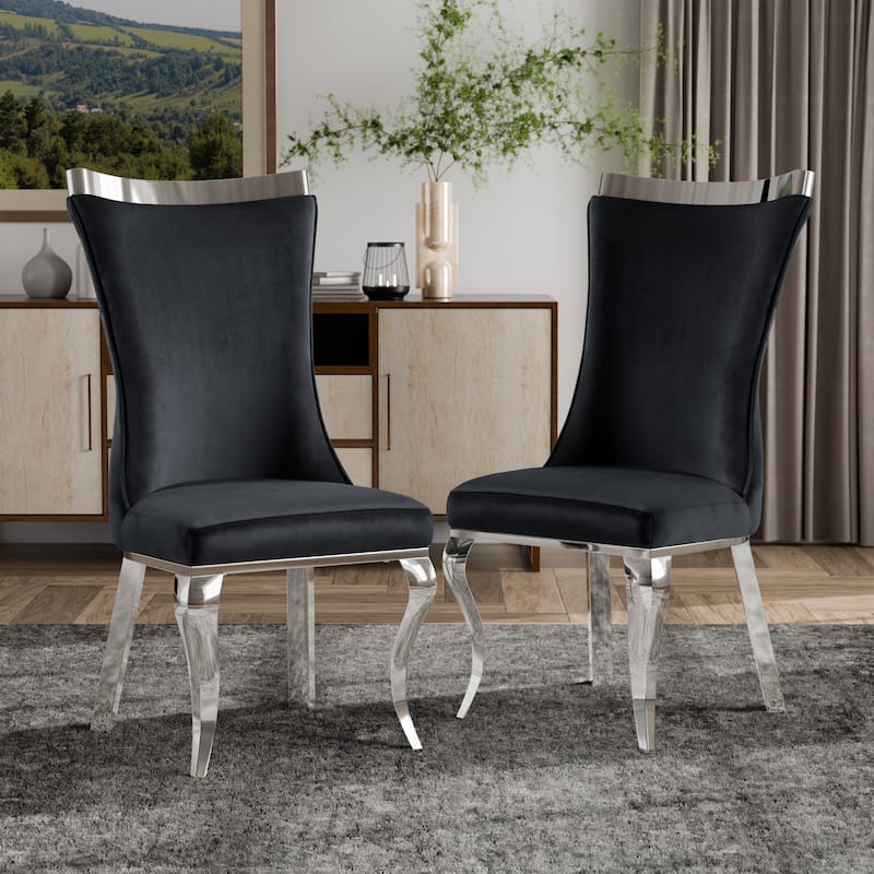 Furniture of America Thaddeus Glam Velvet High Back Side Chair (Set of 2) - Black & Silver