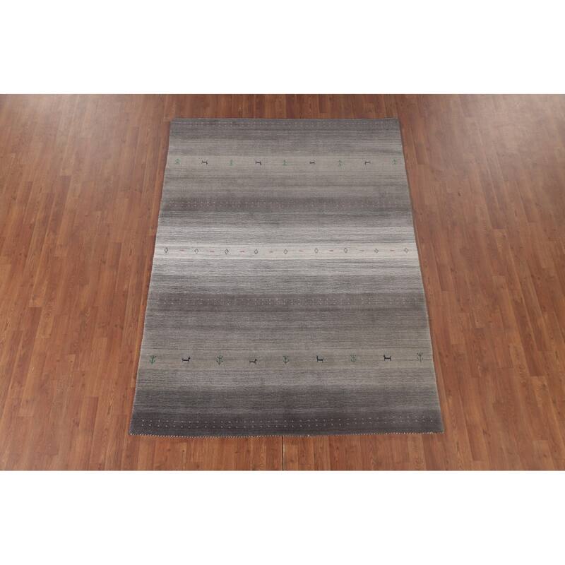 Striped Gabbeh Indian Area Rug Handmade Grey Tribal Wool Carpet - 5'6"x 7'6"