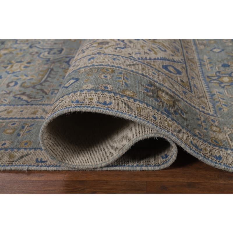 Traditional Blue Tabriz Persian Vintage Rug Hand-Knotted Wool Carpet - 6'6" x 9'6"