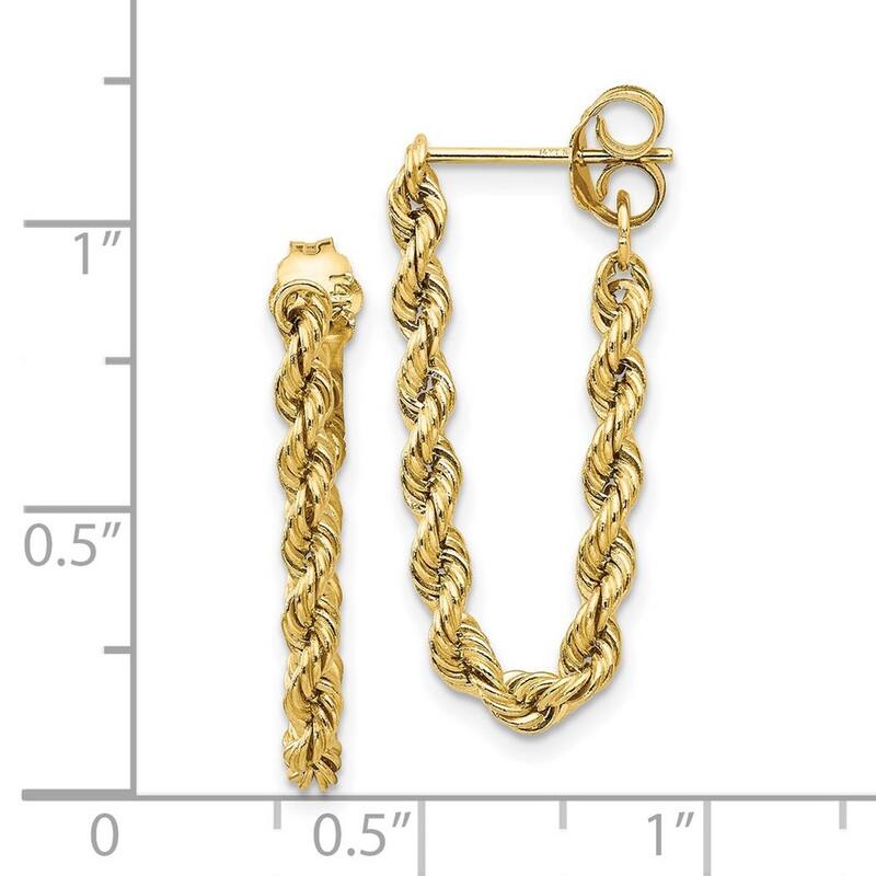 Curata 10k Yellow Gold 28x8mm Front/Back Rope Chain Post Earrings