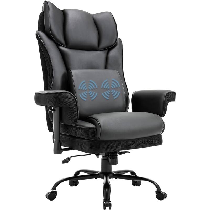 High Back Office Chair,with Adjustable Padded Armrest and Massage Lumbar Support, Adjustable Height Chair - Black