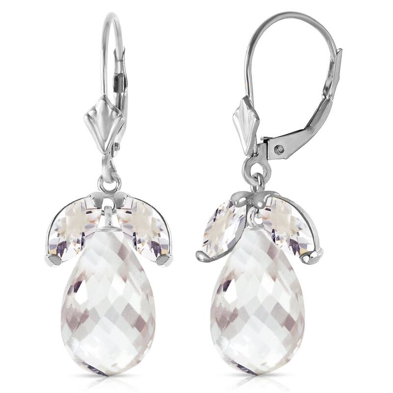 14K Solid Gold Leverback Gemstone Earrings Natural Rose Topaz Class - White