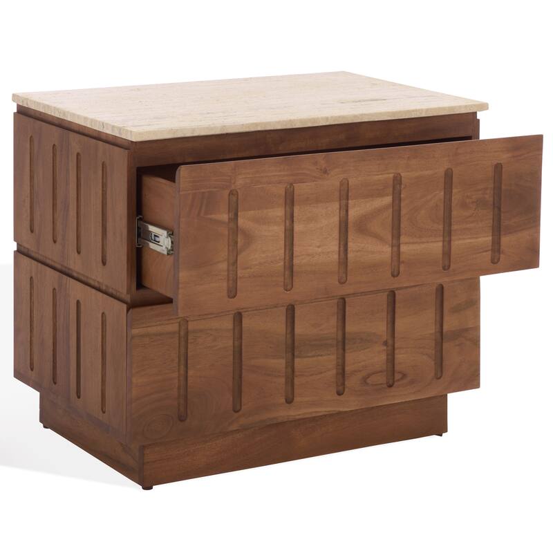 SAFAVIEH Couture Kaylissa Travertine Top 2-Drawer Nightstand