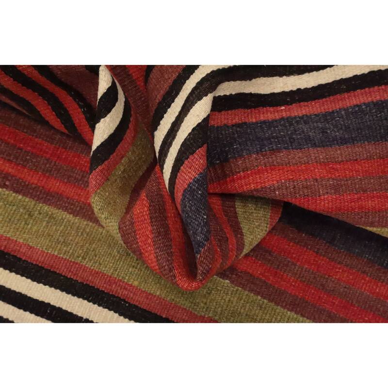 Hand Woven Oriental 100% Wool Carpet Southwestern Geometric Multi-Colored Kilim Area Rug - 9' 8'' X 5' 0''