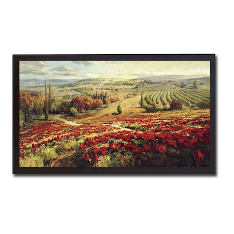 Red Poppy Panorama by Roberto Lombardi Black Floater-Framed Canvas Giclee Art (20 in x 38 in Framed Size)