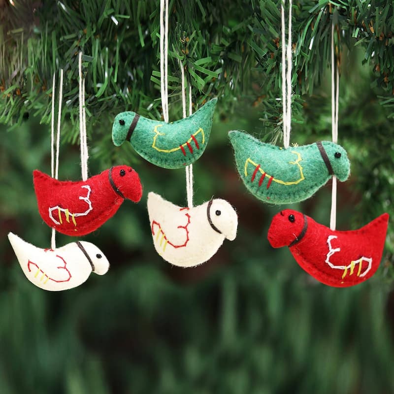 Novica Handmade Christmas Pigeons Wool Felt Ornaments (Set Of 6) - Bed ...