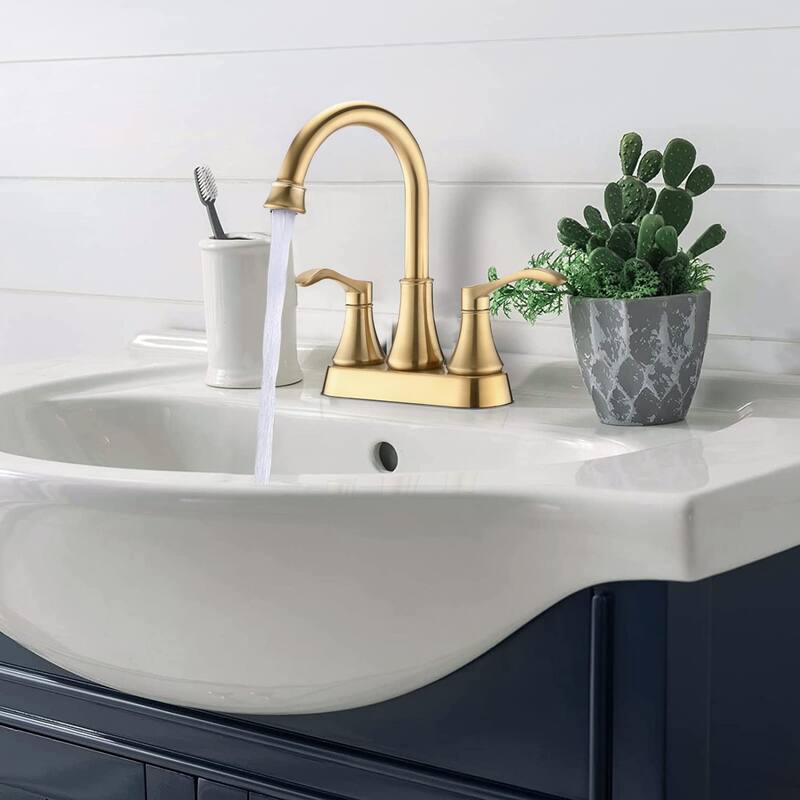 2 Handle 360 Degree Swivel Bathroom Sink Faucet with Pop Up Drain and No Drip Ceramic Valve Core, Rust Resistant - Yellow