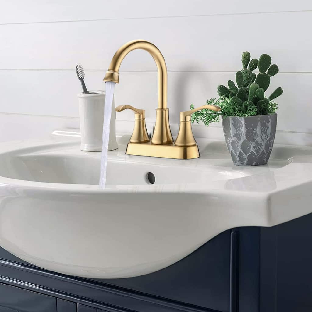 2 Handle 360 Degree Swivel Bathroom Sink Faucet with Pop Up Drain and No Drip Ceramic Valve Core, Rust Resistant