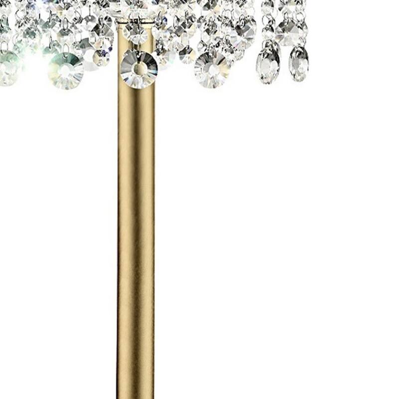 Gold Metal Table Lamp with White Silk Drum Shade and Crystal Accents - 16” x 16” x 30” (D x W x H)