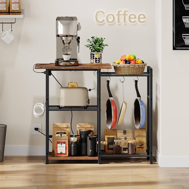 Bakers Rack with Charging Station, Microwave Stand