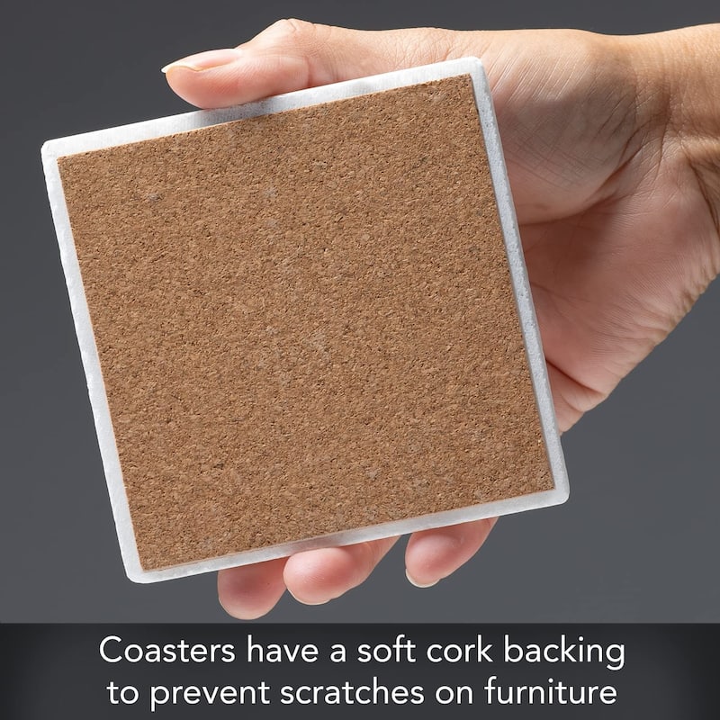 Jeweled Mandala 4 Pack Natural Marble Cork Backed Coasters 4" x 4" x 0.43" Square Manufactured in The USA