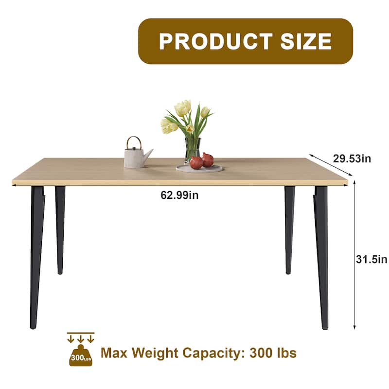 63 Inch Modern Dining Table for 6-8 People, Wooden Tabletop with Rust-Resistant Iron Legs, Rustic Industrial Design