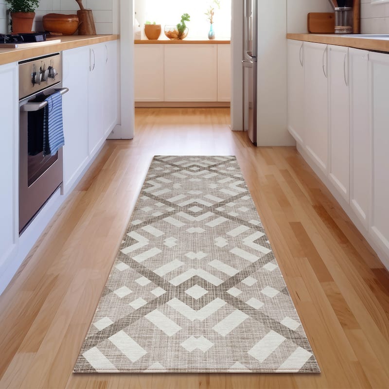 Premium Washable Super Soft Contemporary Geo Mayfield Rug - Taupe - 2' 3" x 7' 6" - Runner