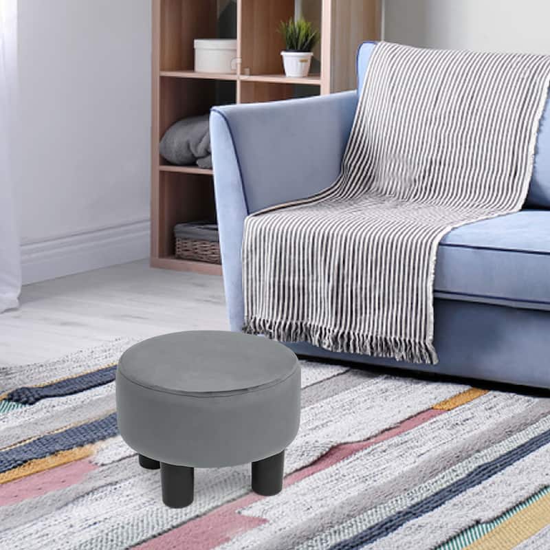 Adeco Round Ottoman Velvet Footrest Stool Modern Padded Seat Footstool