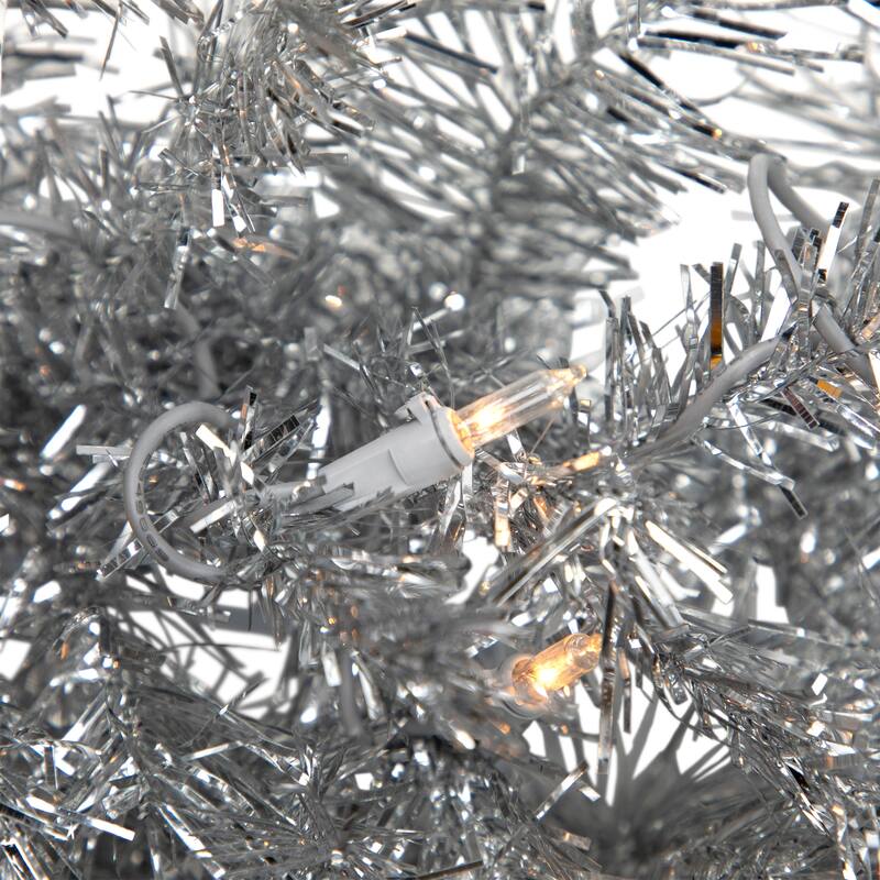 36" Pre-Lit Silver Tinsel Artificial Christmas Wreath, Clear Lights