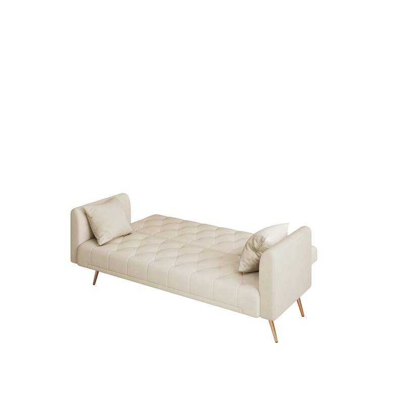 71'' Velvet Upholstered Convertible Folding Sofa Bed: Gold Metal Legs