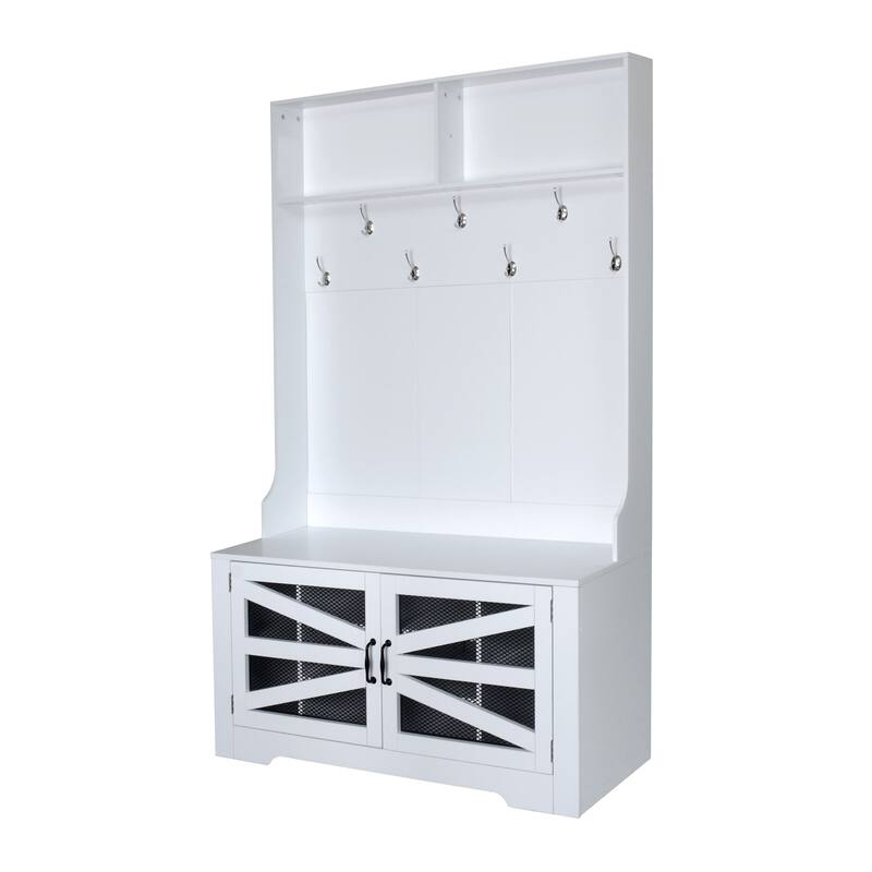 43.3" 3-in-1 Wood Coat Rack with Adjustable Shelves and 7 Hooks