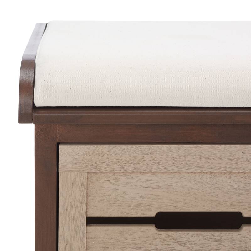 SAFAVIEH Mozella 3-Drawer Cushion Bench - 42" W x 15" D x 20" H - 42Wx15Dx20H