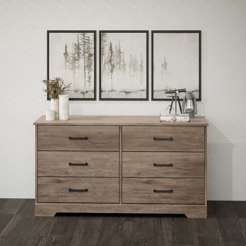 Prepac Rustic Ridge Farmhouse Chest, Wooden Bedroom Dresser with 6 Storage Drawers