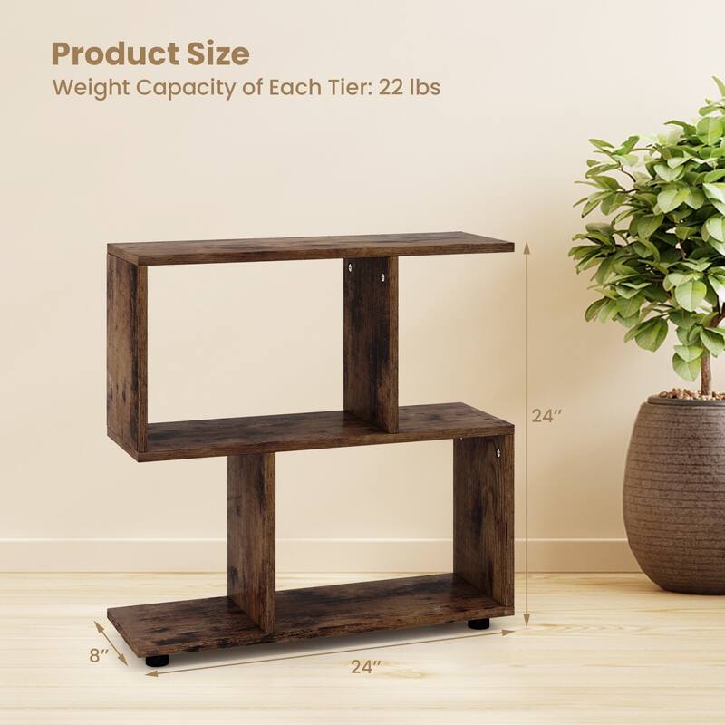 24 Inch 3-Tier Geometric Bookshelf with Thick Foot Pads - 24" x 8" x 24"