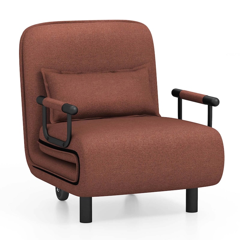 Folding Sleeper Chair Convertible Sofa Bed w/ Adjustable Backrest - Brown