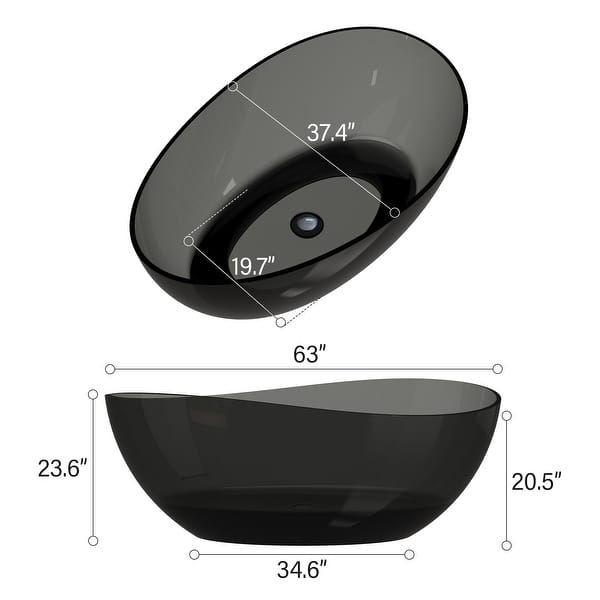 dimension image slide 0 of 2, CASAINC 63in Transparent Resin Soaking Bathtub