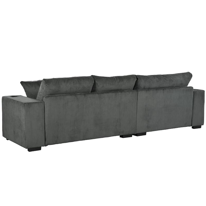 Luxurious Large Sectional Sofa with Thick Cushions, Lounge, Built-in Cup Holders & Charging Ports