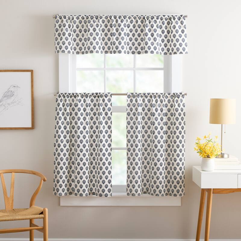 Curtainworks Kiara 3-piece Valance & Tier Pair Set - Navy