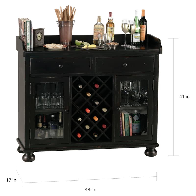 Black Solid Wood Distressed Liquor Sideboard Cabinet by Howard Miller