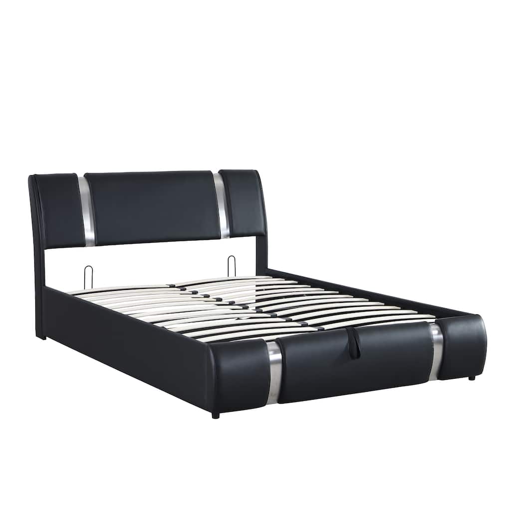 Hydraulic Storage Platform Bed - Queen Size - Black
