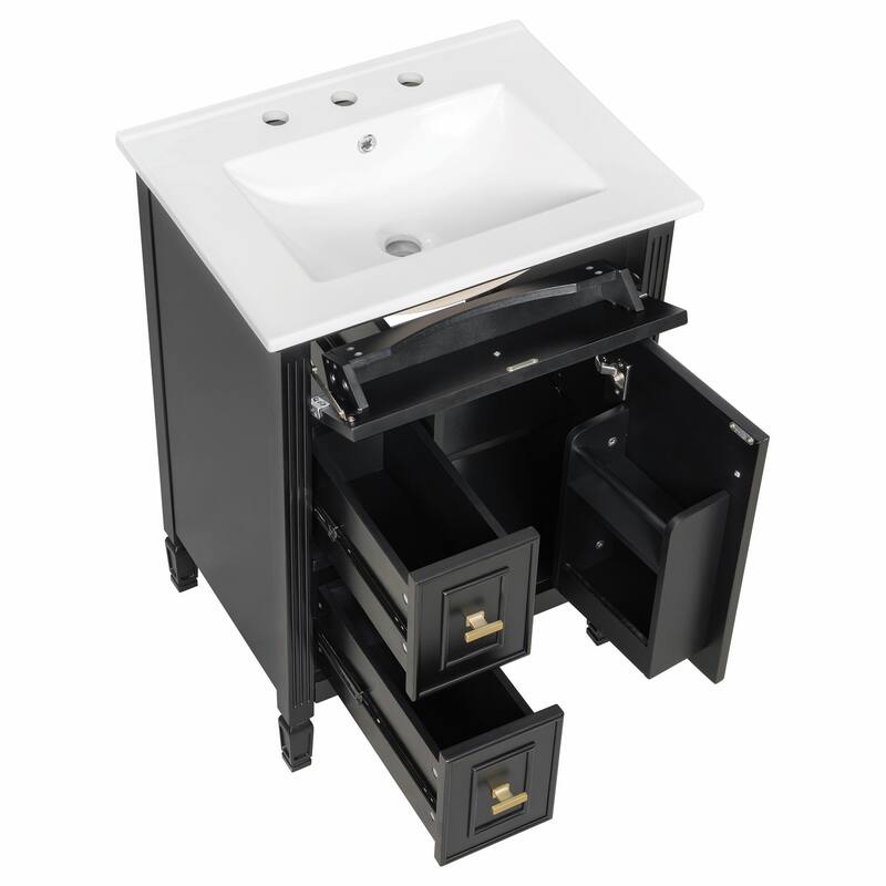 24-Inch Bathroom Vanity with Sink, Solid Wood and MDF Cabinet