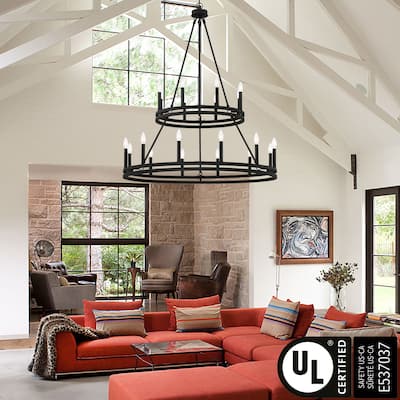 Acroma 20 Lights 40In Modern Farmhouse Wagon Wheel Chandelier-UL Certified - N/A