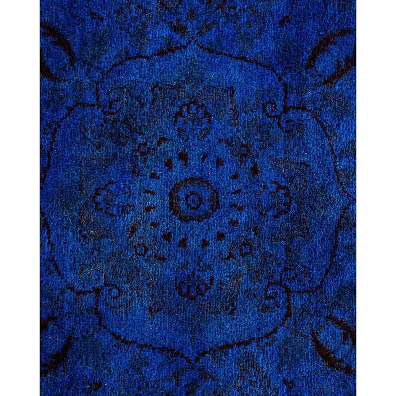 Overton Hand Knotted Wool Vintage Inspired Modern Contemporary Overdyed Blue Round Area Rug - 5' 3" x 5' 4"