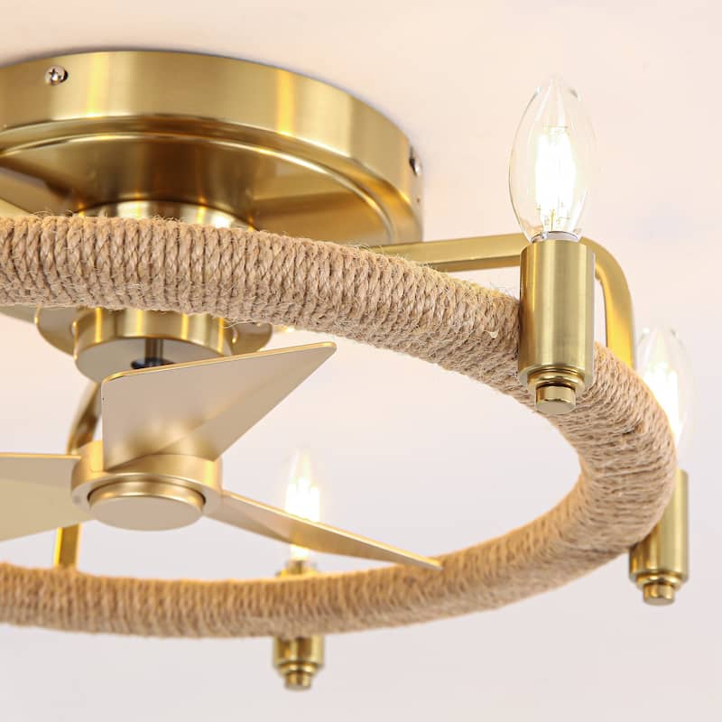20" 6-Light Flush Mount Gold Ceiling Fan with Light